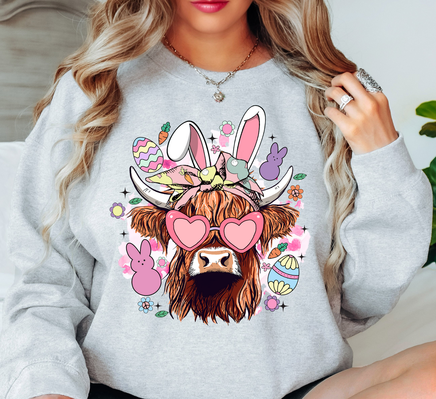 Highland Cow Bunny Sweatshirt | Hoppin' Into Spring Collection | Unique Gifts for Family Friends