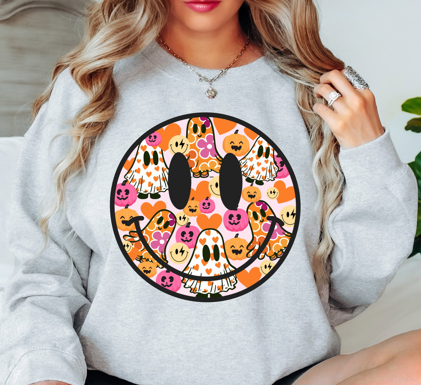 Cutie Ghost Smiley Sweatshirt | Boo-tiful Vibes Collection | Unique Gifts for Family Friends