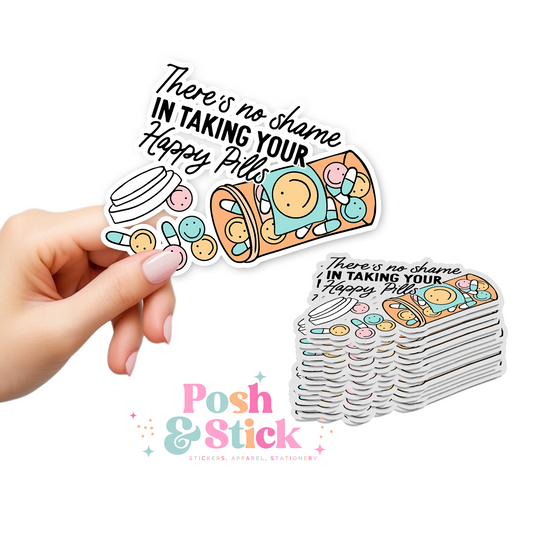 Take Your Happy Pills Clear Vinyl Stickers | Décor for Laptop, Notebooks, or Planners