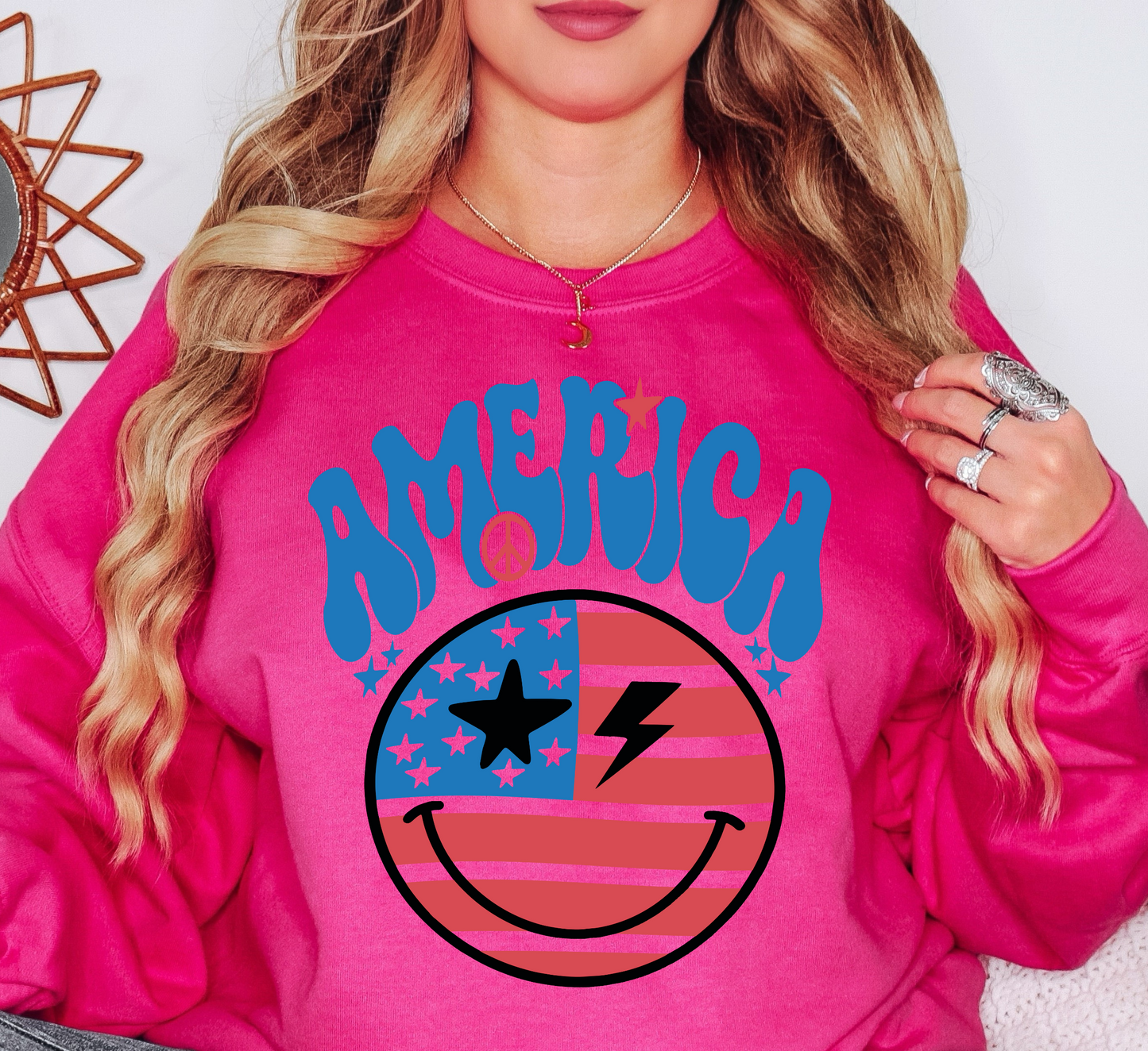 Retro America Smiley Face Sweatshirt | Stars and Stripes Collection | Unique Gifts for Family Friends