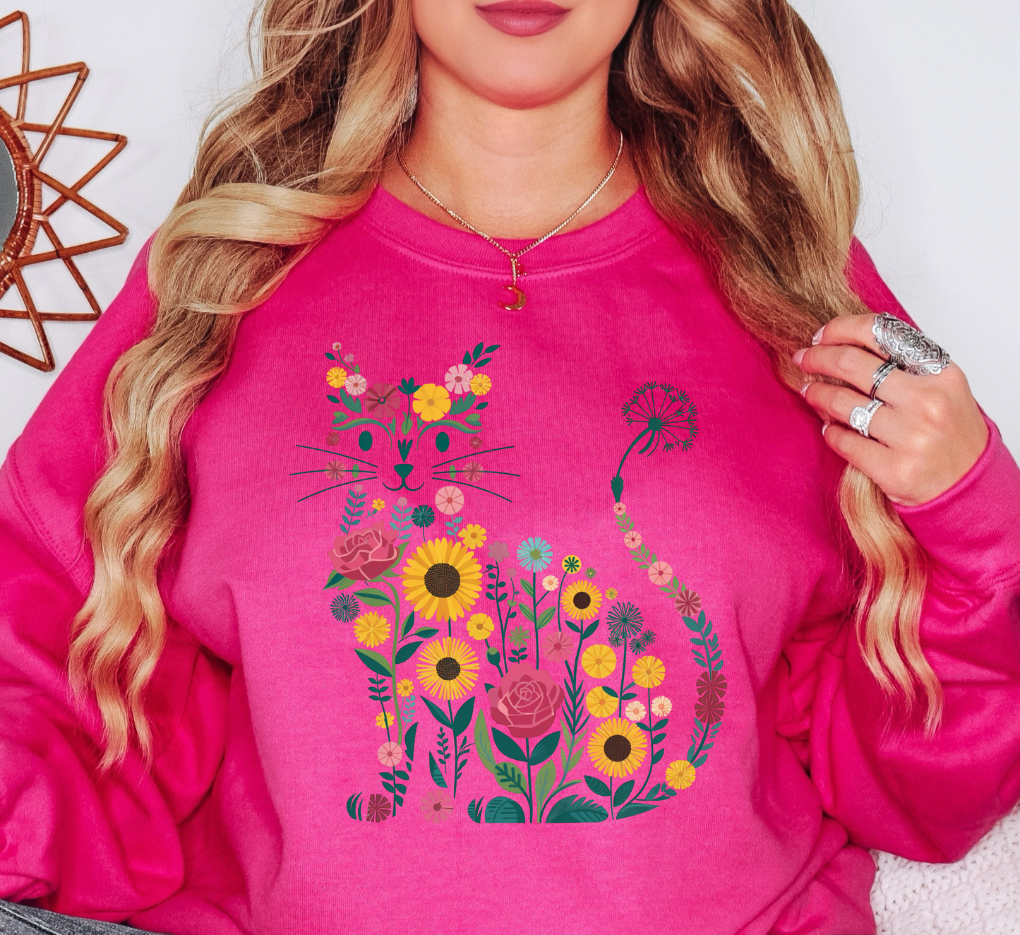Floral Cat Outline Sweatshirt | Pawsitive Vibes Collection | Unique Gifts for Family and Friends