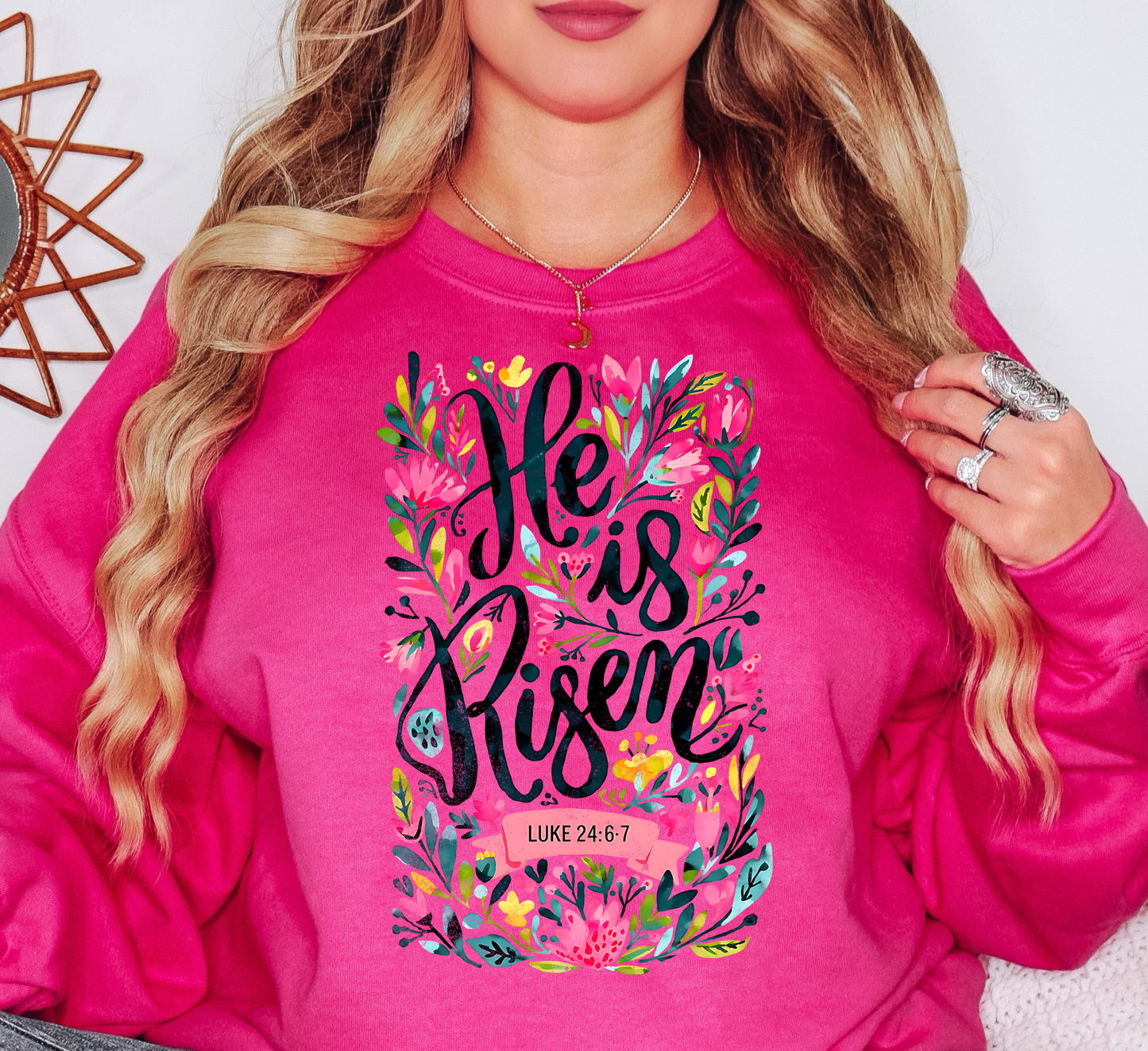 He Is Risen Floral Wreath Sweatshirt | Walk By Faith Collection | Unique Gifts for Family and Friends