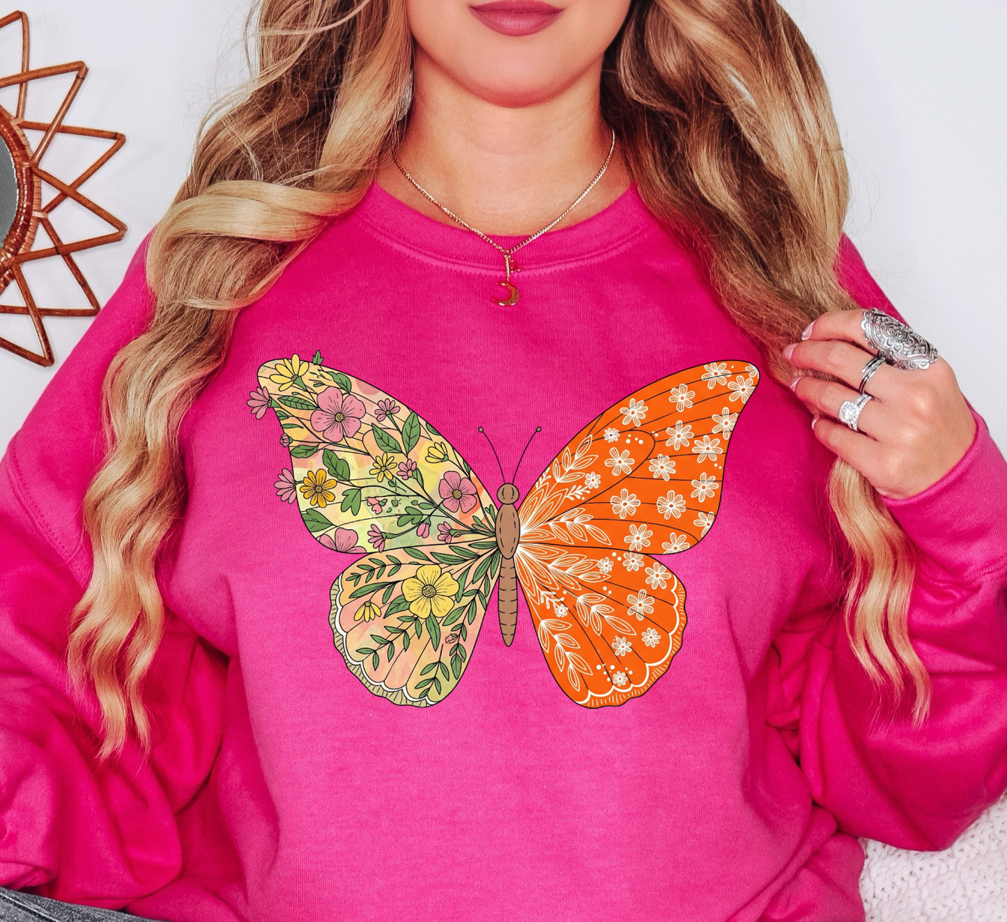 Two Tone Floral Butterfly Sweatshirt | Spring Fling Collection | Unique Gifts for Family Friends