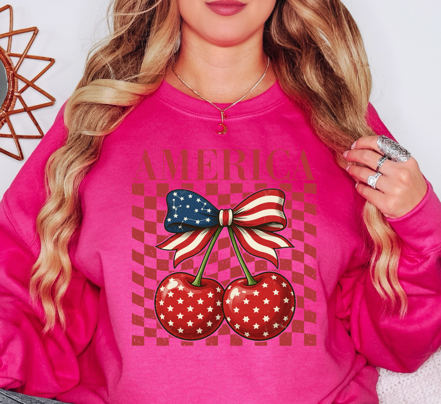 America Cherry Sweatshirt | Stars and Stripes Collection | Unique Gifts for Family and Friends