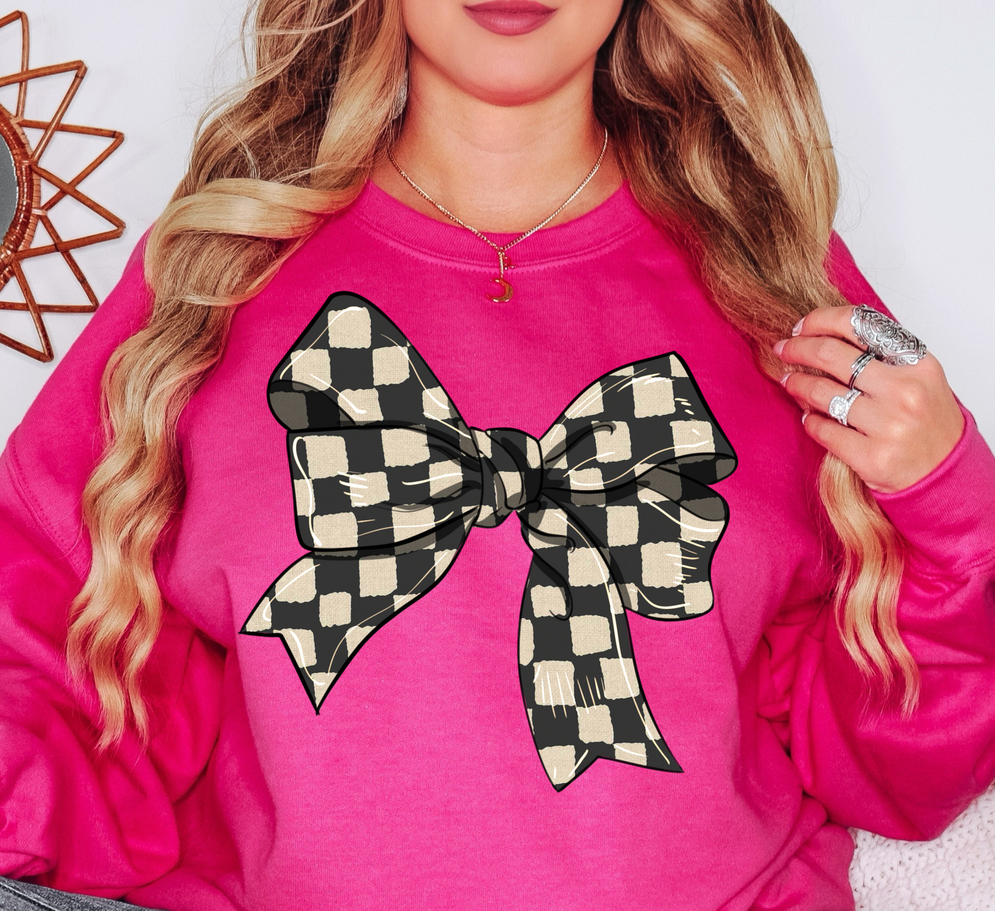 Checkered Bow Sweatshirt | Groovy Vibes Collection | Unique Gifts for Family and Friends