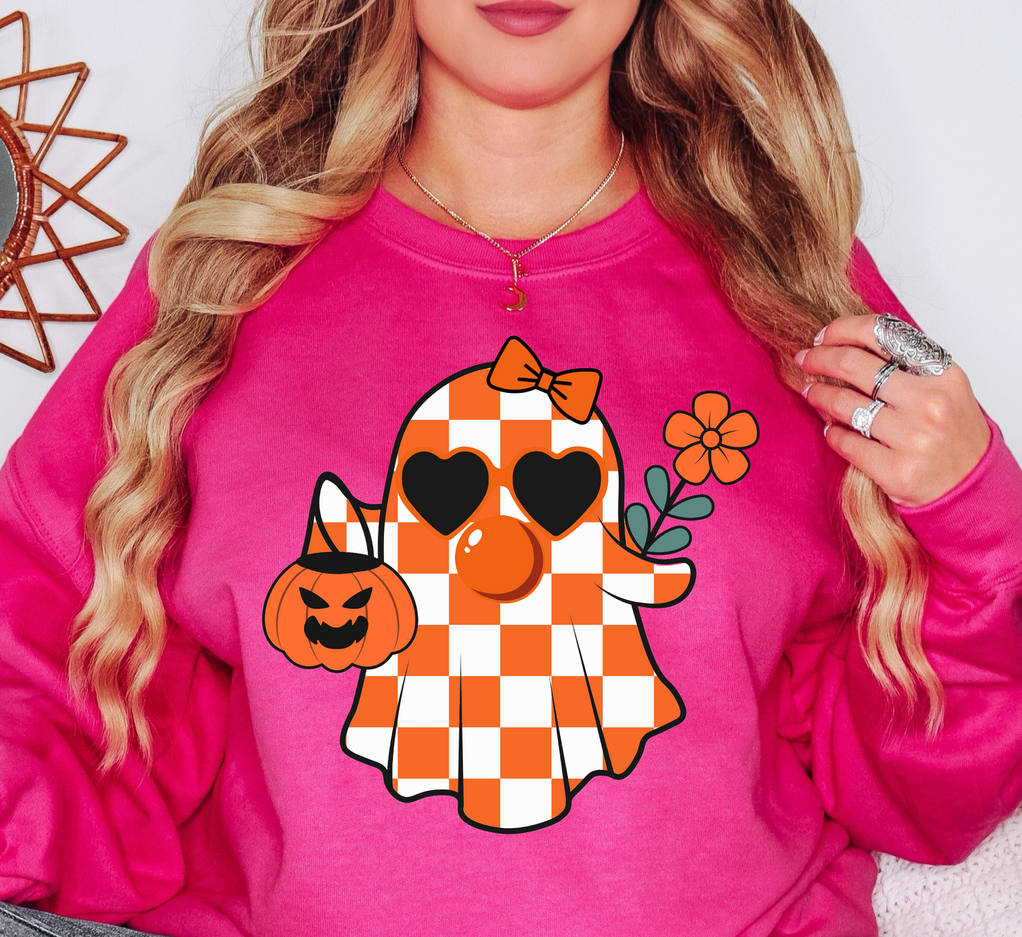 Cutie Checkered Ghost Sweatshirt | Boo-tiful Vibes Collection | Unique Gifts for Family Friends