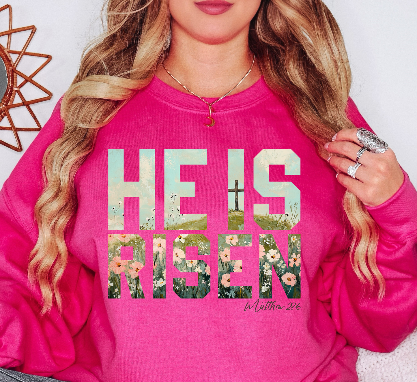 He Is Risen (Matthew) Sweatshirt | Walk By Faith Collection | Unique Gifts for Family and Friends