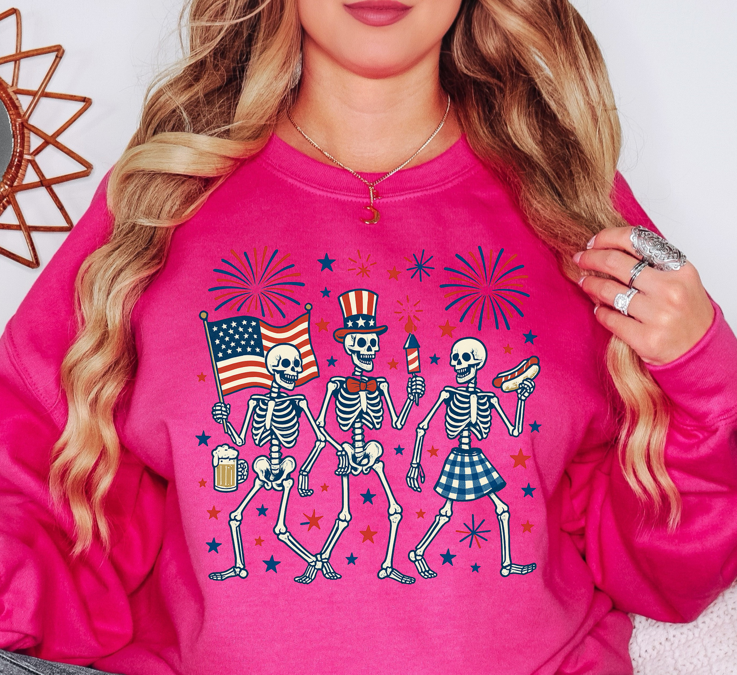 Patriotic Skeletons Sweatshirt | Stars and Stripes Collection | Unique Gifts for Family and Friends