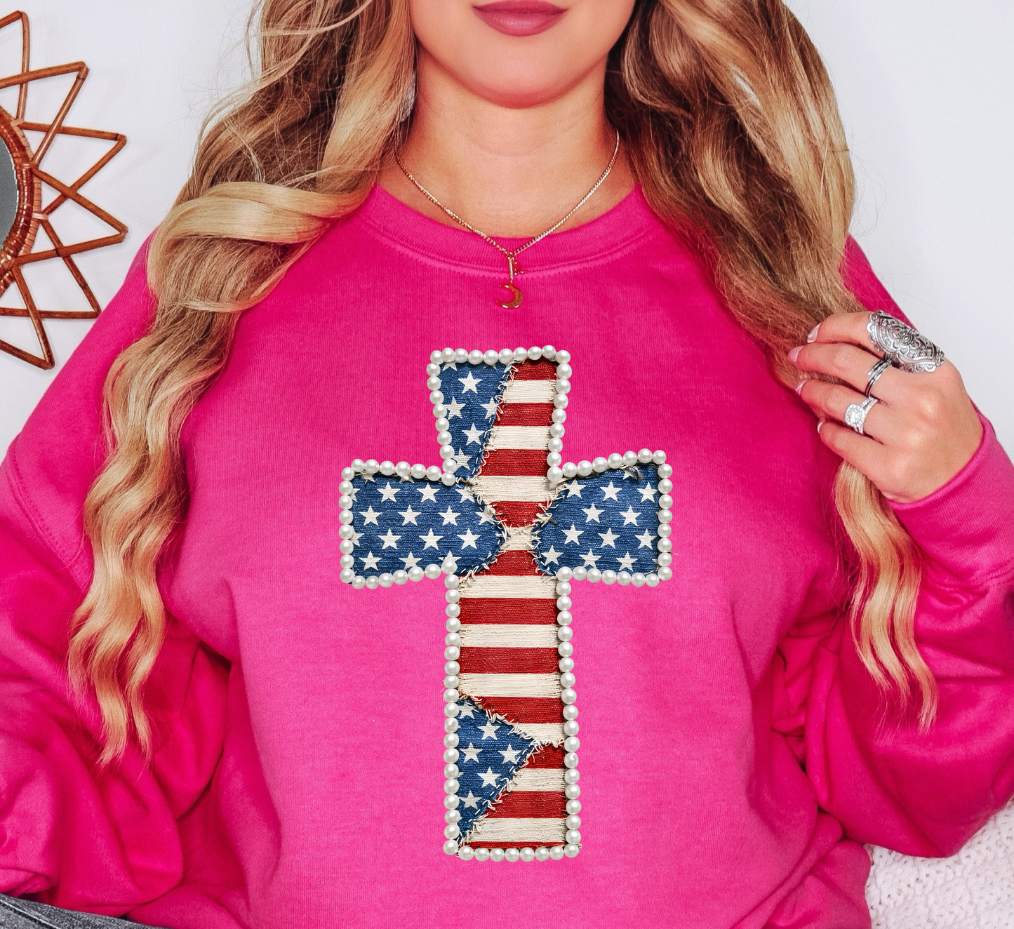 Patriotic Cross Sweatshirt | Stars and Stripes Collection | Unique Gifts for Family and Friends