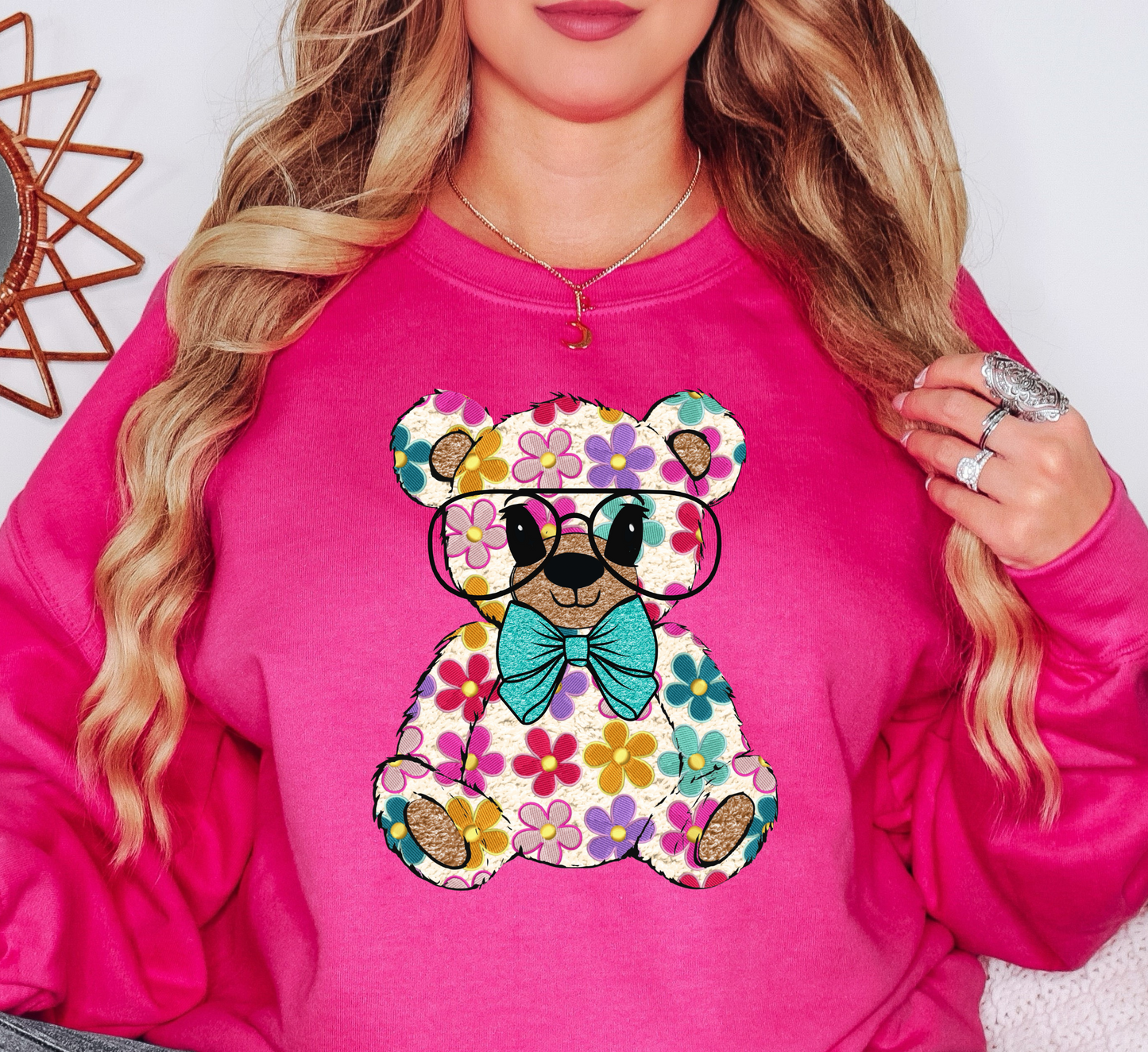 Floral Daisy Bear Sweatshirt | Hoppin' Into Spring Collection | Unique Gifts for Family Friends