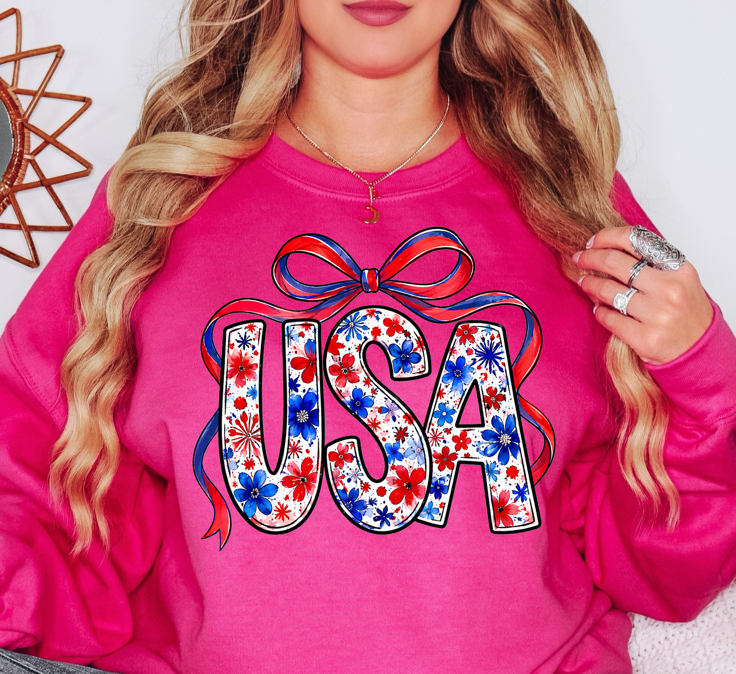Floral Coquette USA Sweatshirt | Stars and Stripes Collection | Unique Gifts for Family and Friends