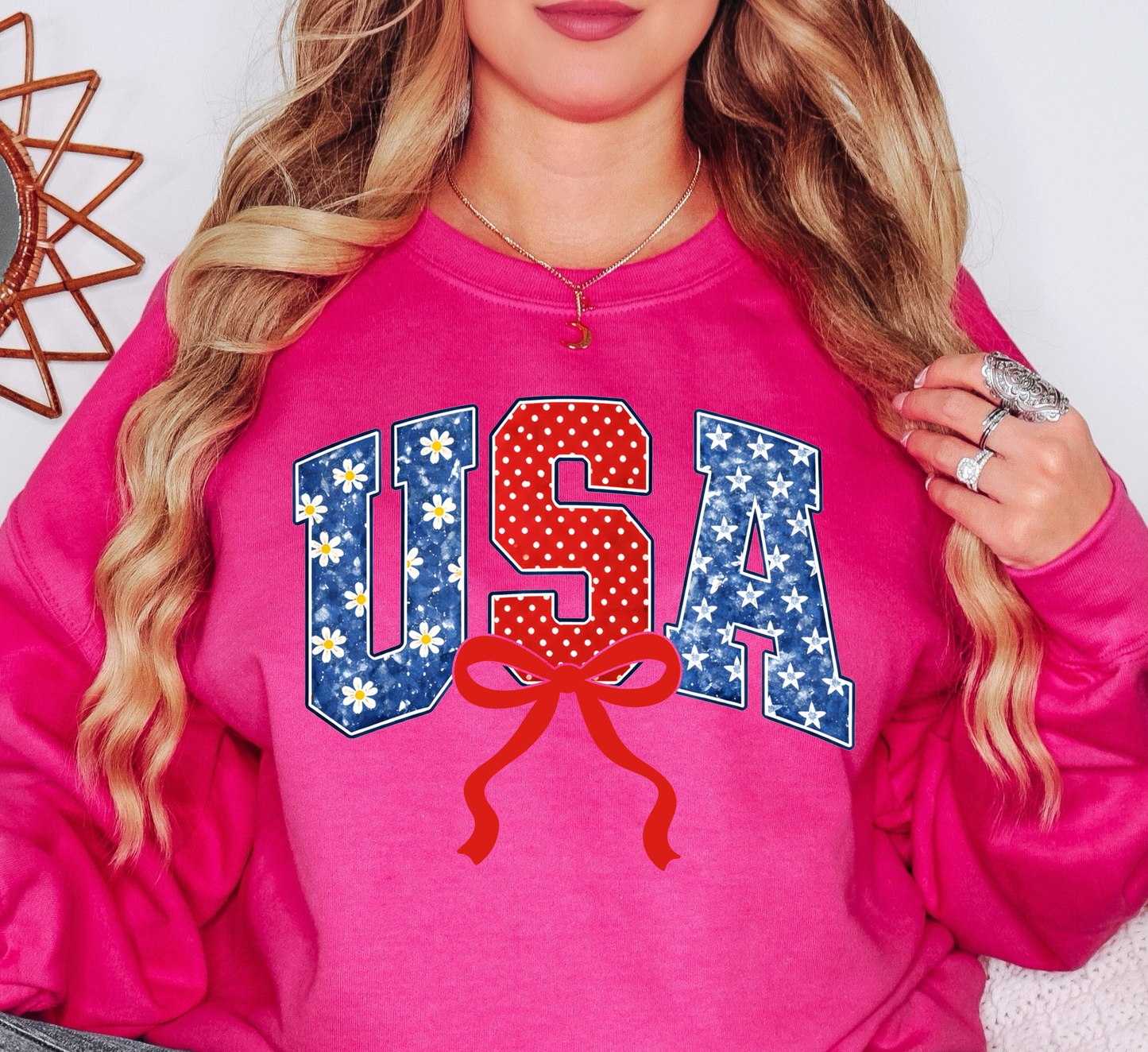 Preppy USA Floral Bow Sweatshirt | Stars and Stripes Collection | Unique Gifts for Family and Friends