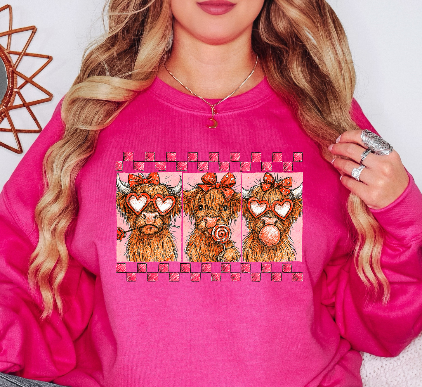 Retro Highland Cow Hearts Sweatshirt | XoXo Love Collection | Unique Gifts for Family Friends