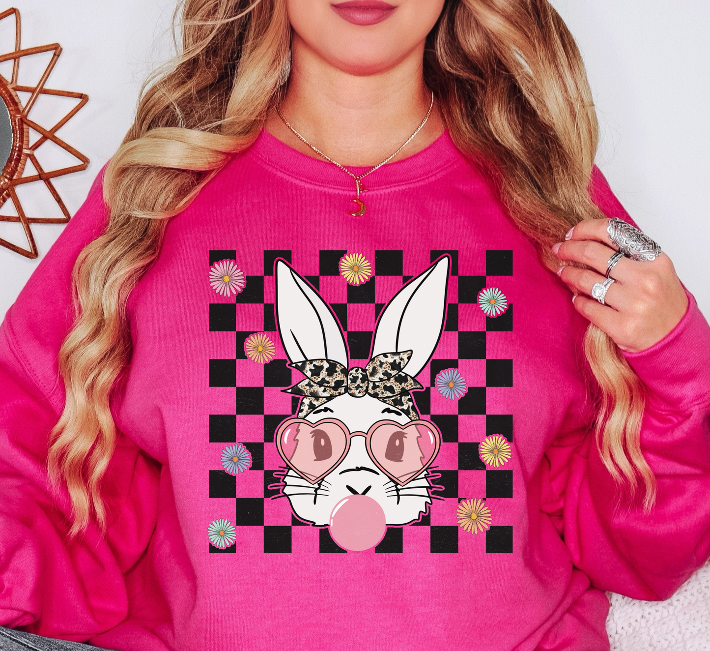Bandana Glasses Bubblegum Sweatshirt | Hoppin' Into Spring Collection | Unique Gifts for Family Friends