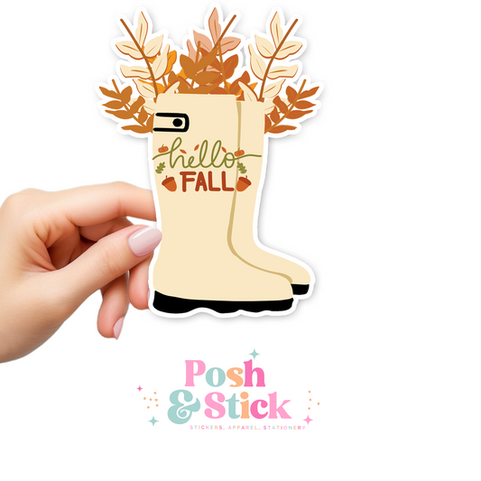 Rainboots And Leaves | Falling For You Clear Vinyl Stickers | Unique Gifts For Family Friends