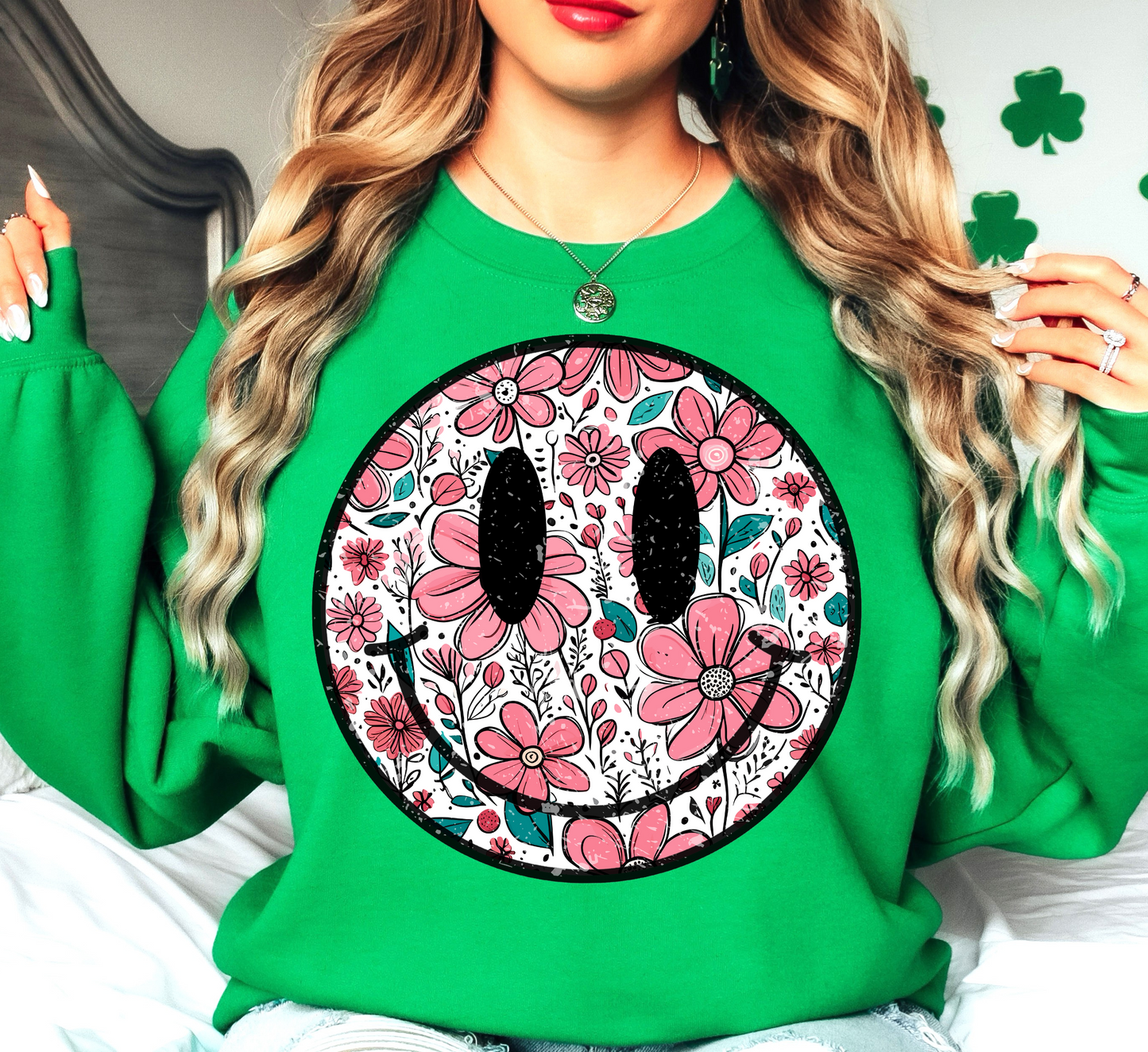 Floral Spring Smiley Face Sweatshirt | Spring Fling Collection | Unique Gifts for Family Friends