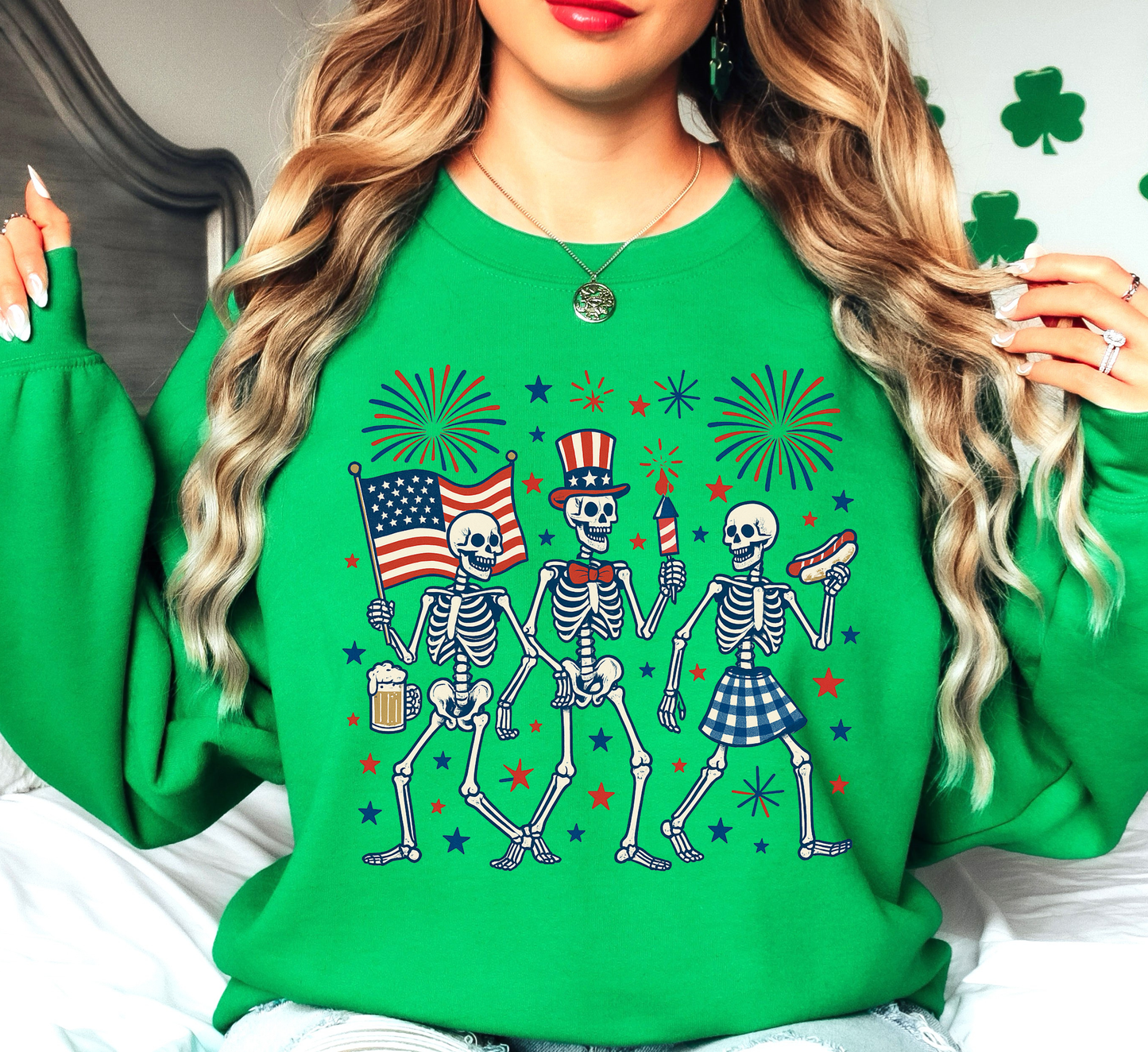 Patriotic Skeletons Sweatshirt | Stars and Stripes Collection | Unique Gifts for Family and Friends