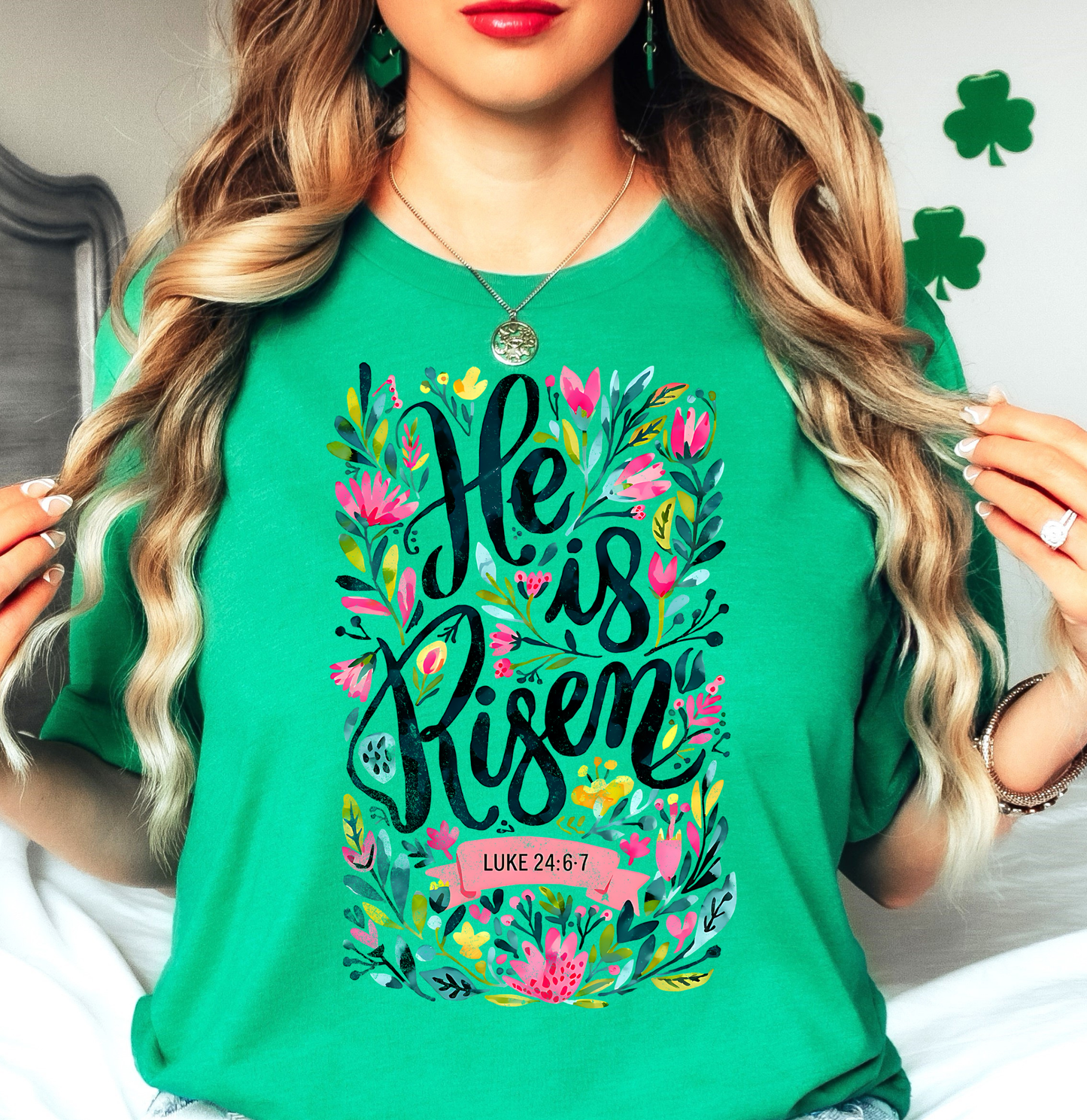 He Is Risen Floral Wreath Tee | Walk By Faith Collection | Unisex Pre-Shrunk T-Shirt