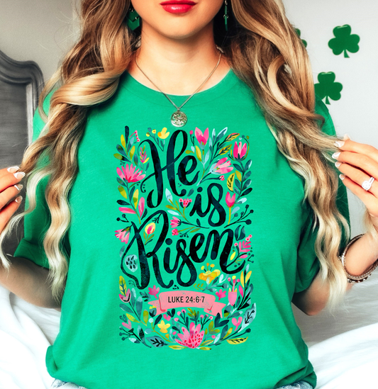He Is Risen Floral Wreath Tee | Walk By Faith Collection | Unisex Pre-Shrunk T-Shirt