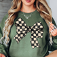 Checkered Bow Sweatshirt | Groovy Vibes Collection | Unique Gifts for Family and Friends