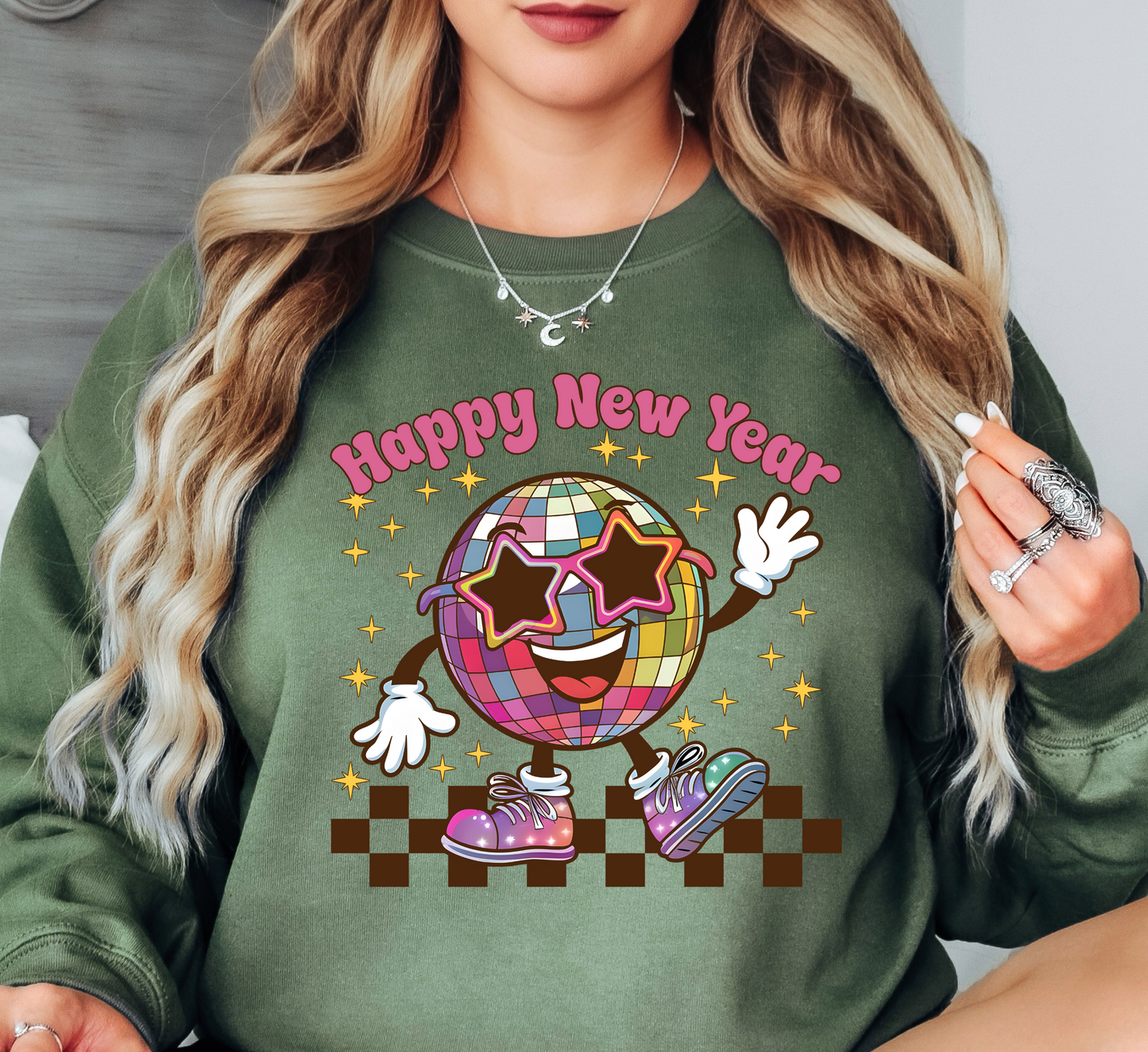 Retro Happy New Year Sweatshirt | New Year Magic Collection | Unique Gifts for Family Friends