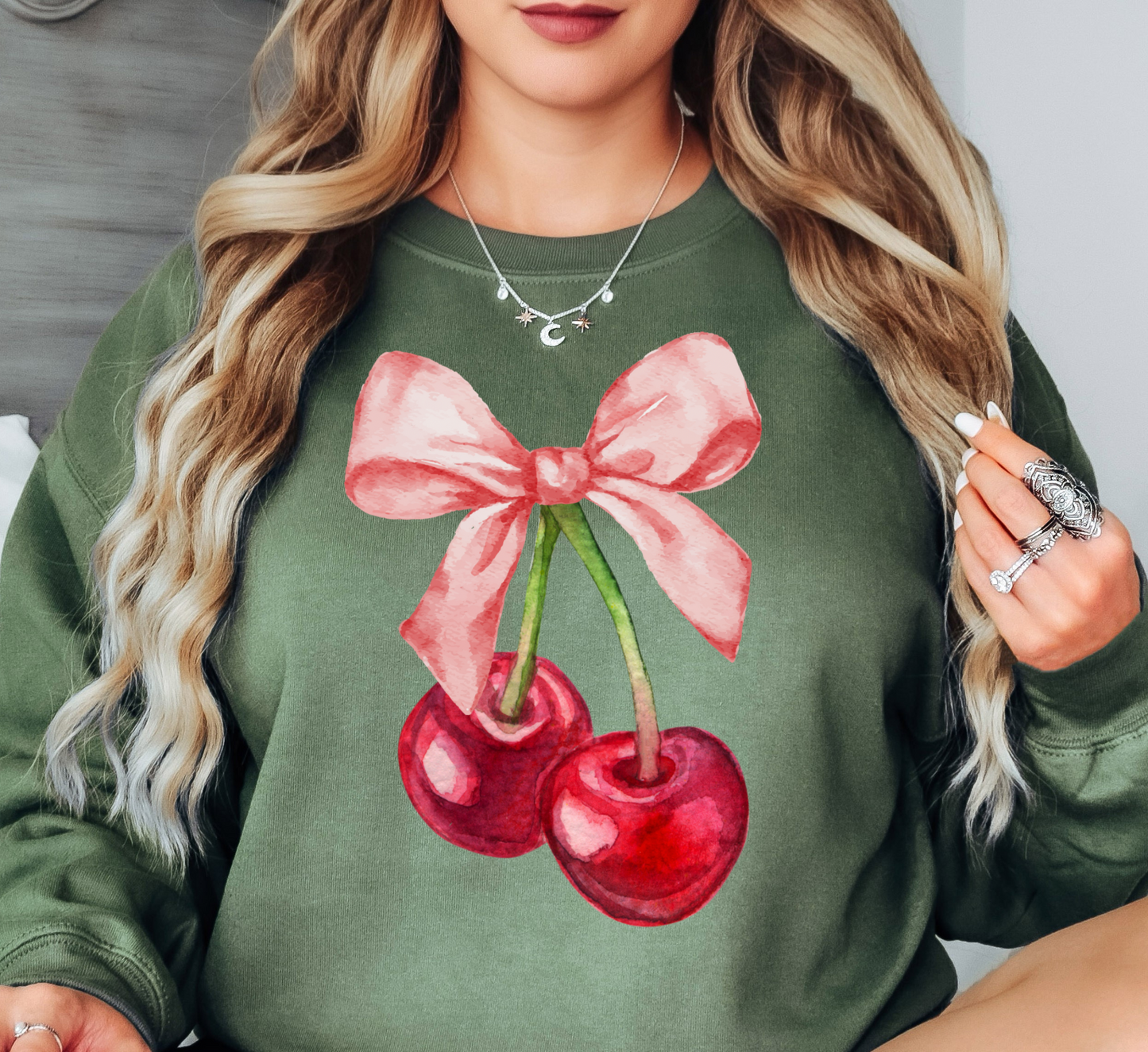 Cute Cherry Bow Sweatshirt | Groovy Vibes Collection | Unique Gifts for Family and Friends