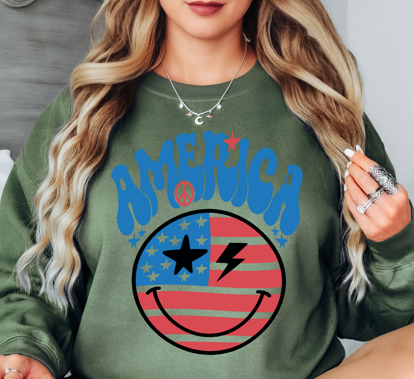 Retro America Smiley Face Sweatshirt | Stars and Stripes Collection | Unique Gifts for Family Friends