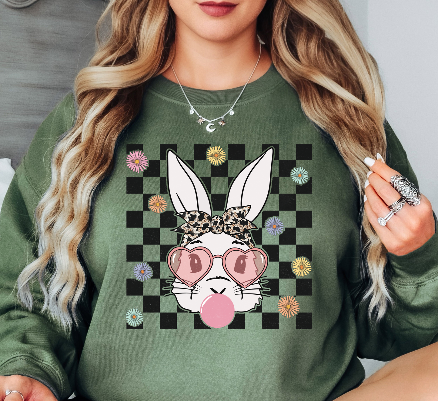 Bandana Glasses Bubblegum Sweatshirt | Hoppin' Into Spring Collection | Unique Gifts for Family Friends
