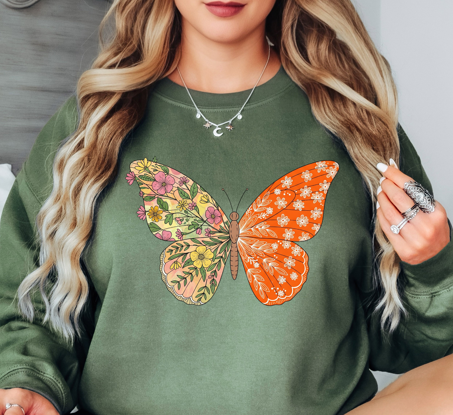 Two Tone Floral Butterfly Sweatshirt | Spring Fling Collection | Unique Gifts for Family Friends