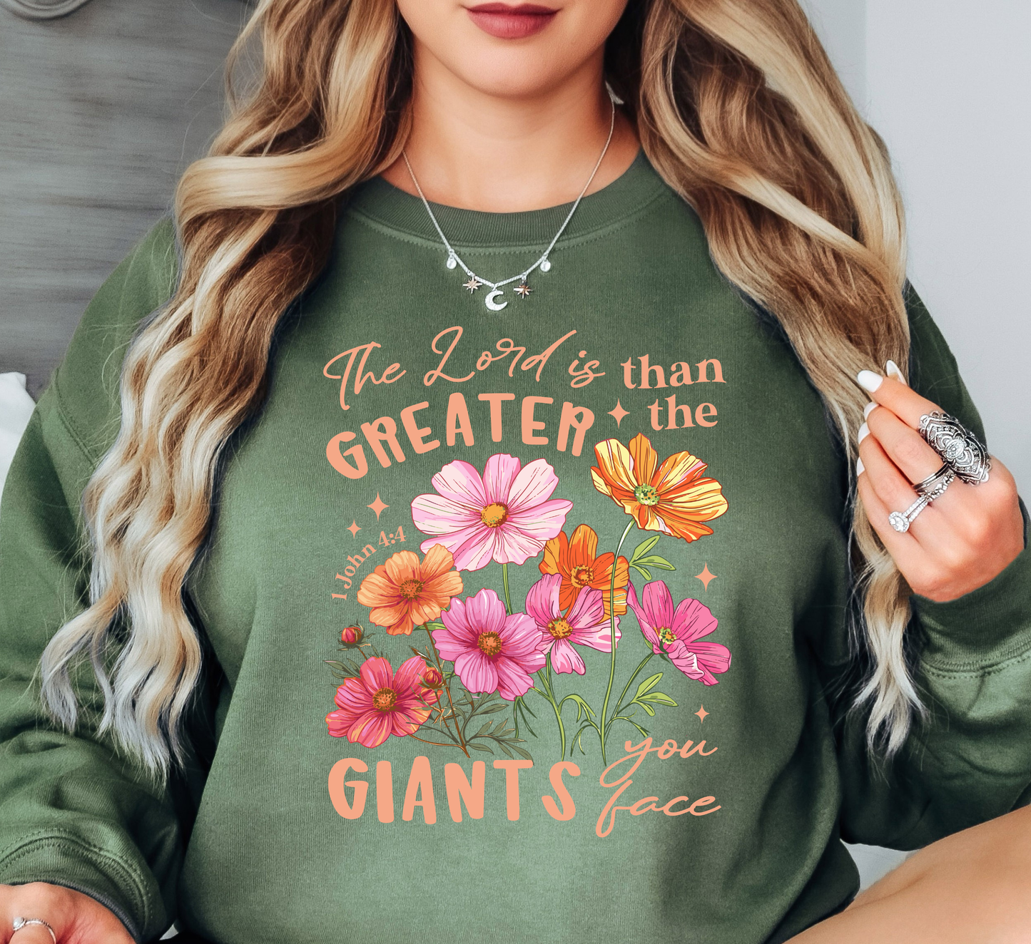 The Lord is Greater (1 John) Sweatshirt | Walk By Faith Collection | Unique Gifts for Family and Friends