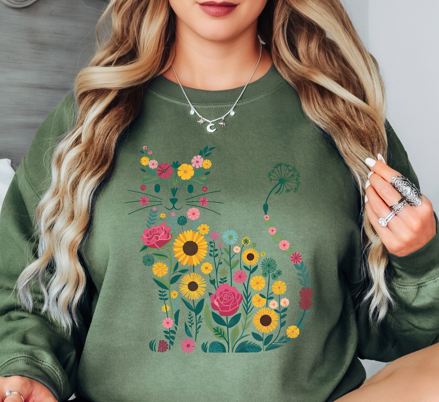 Floral Cat Outline Sweatshirt | Pawsitive Vibes Collection | Unique Gifts for Family and Friends