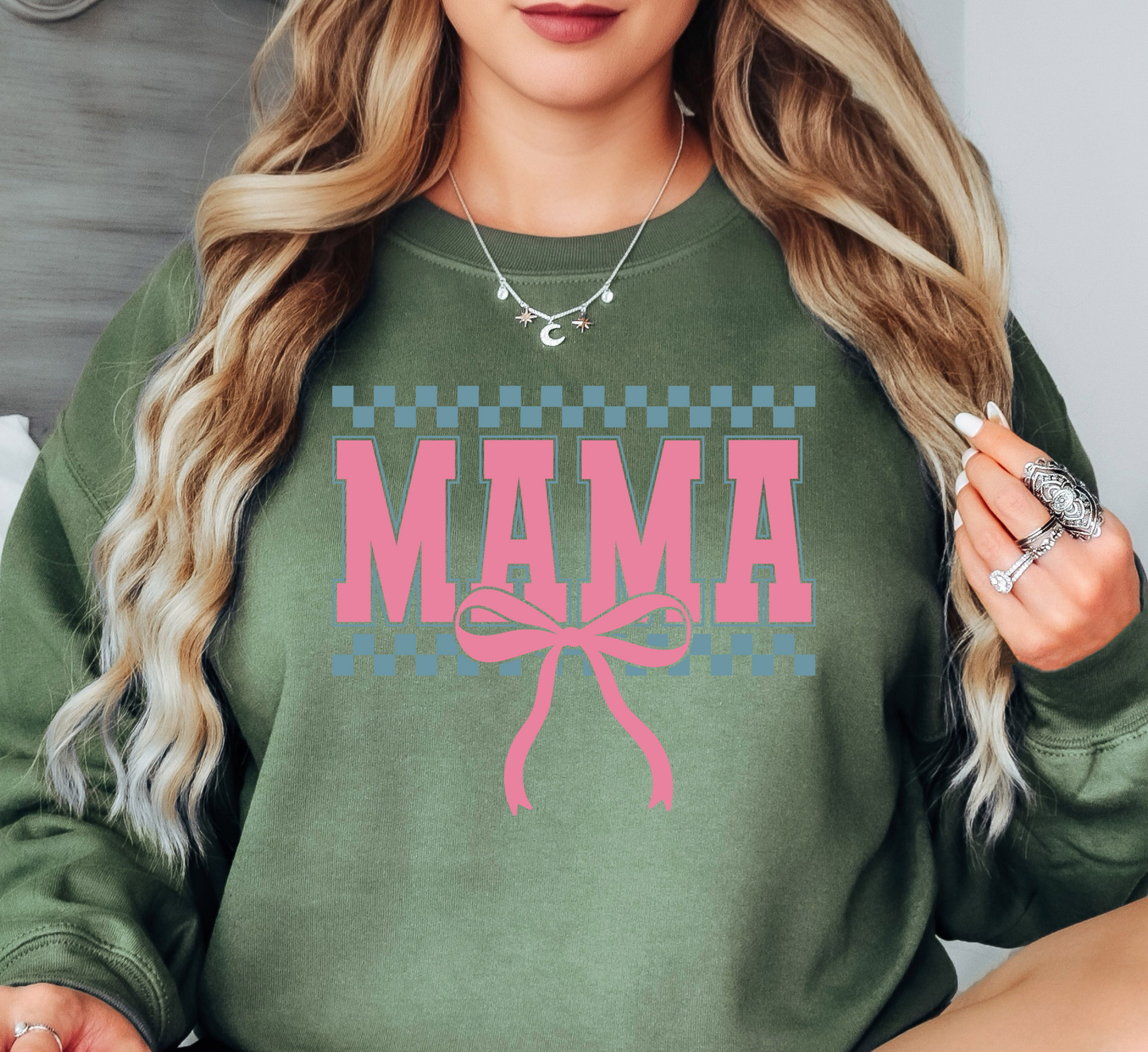 Checkered Mama Bow Sweatshirt | Mama Mode Activated Collection | Unique Gifts for Family Friends