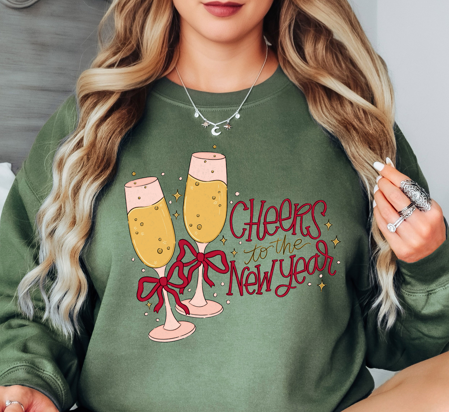 Champagne Cheers To New Year Sweatshirt | New Year Magic Collection | Unique Gifts for Family Friends