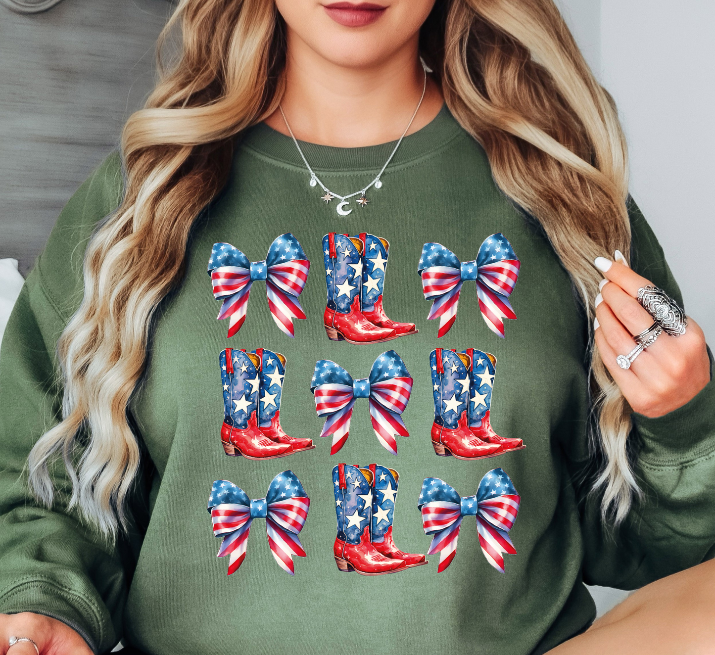 Coquette and Boots Sweatshirt | Stars and Stripes Collection | Unique Gifts for Family Friends