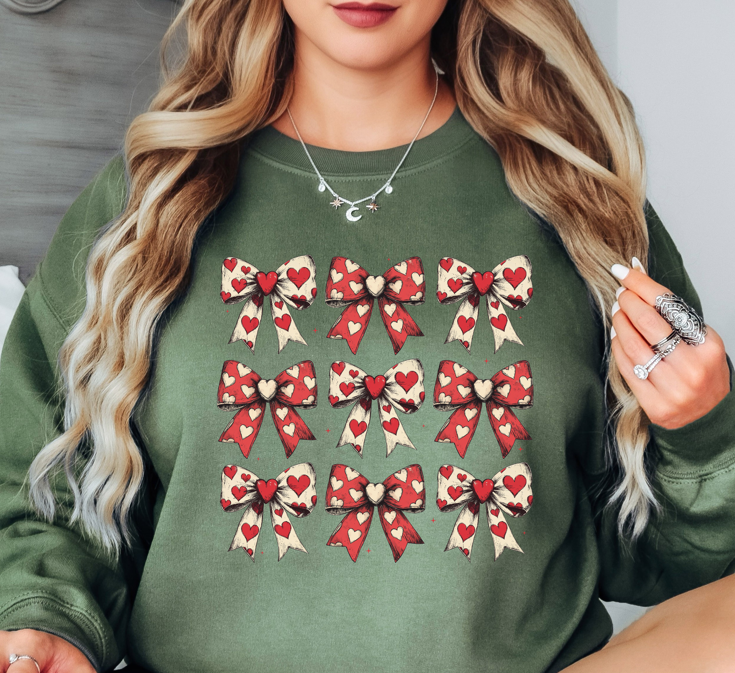 Coquette Bows Red Tan Sweatshirt | XoXo Love Collection | Unique Gifts for Family Friends