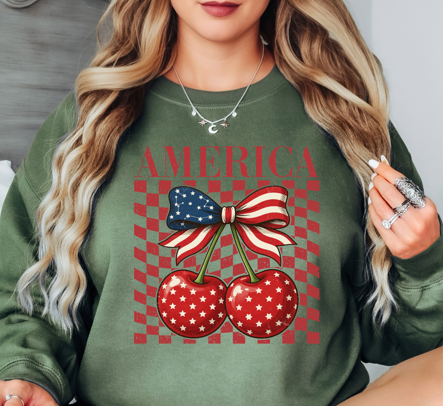 America Cherry Sweatshirt | Stars and Stripes Collection | Unique Gifts for Family and Friends