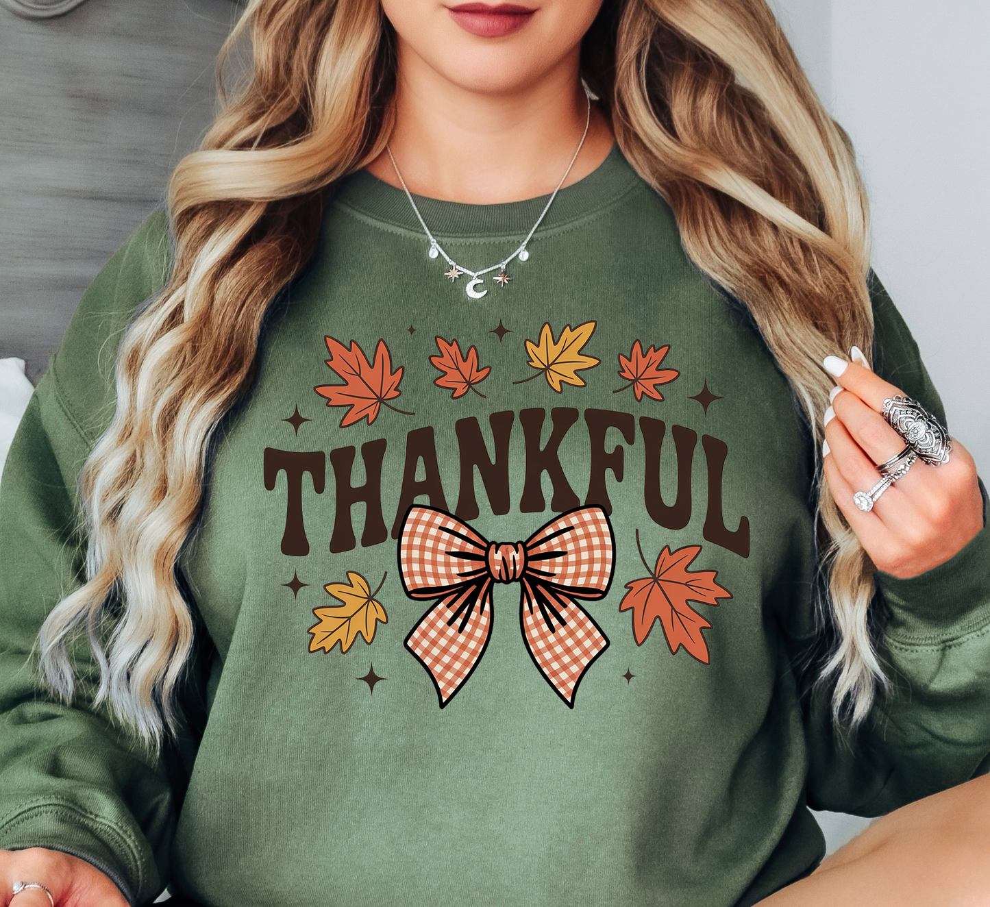 Thankful Leaves With Bow Sweatshirt | Harvest Joy Collection | Unique Gifts for Family Friends