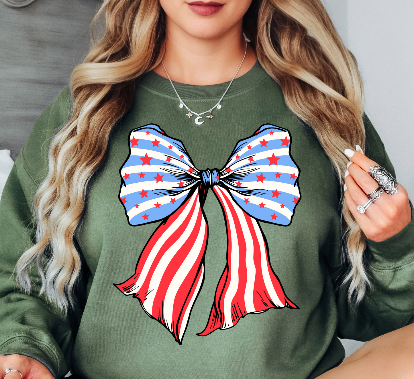 USA Coquette Bow Sweatshirt | Stars and Stripes Collection | Unique Gifts for Family