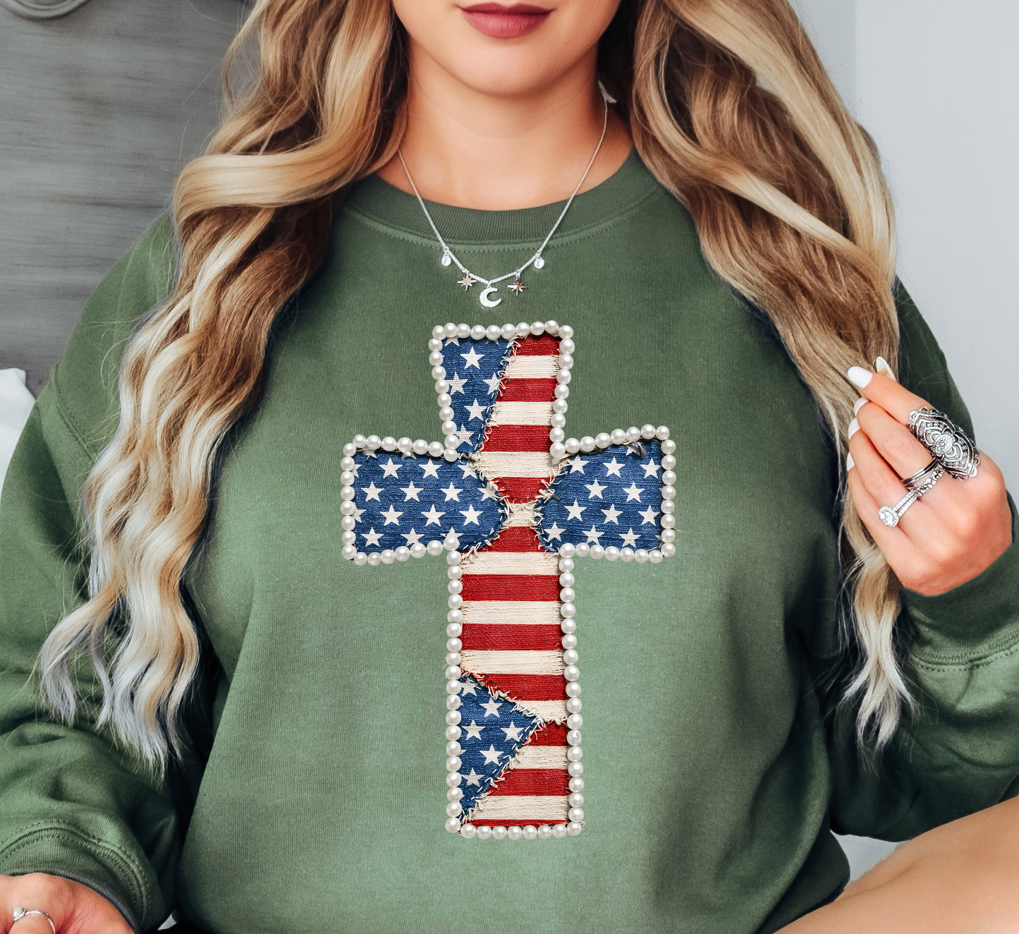 Patriotic Cross Sweatshirt | Stars and Stripes Collection | Unique Gifts for Family and Friends