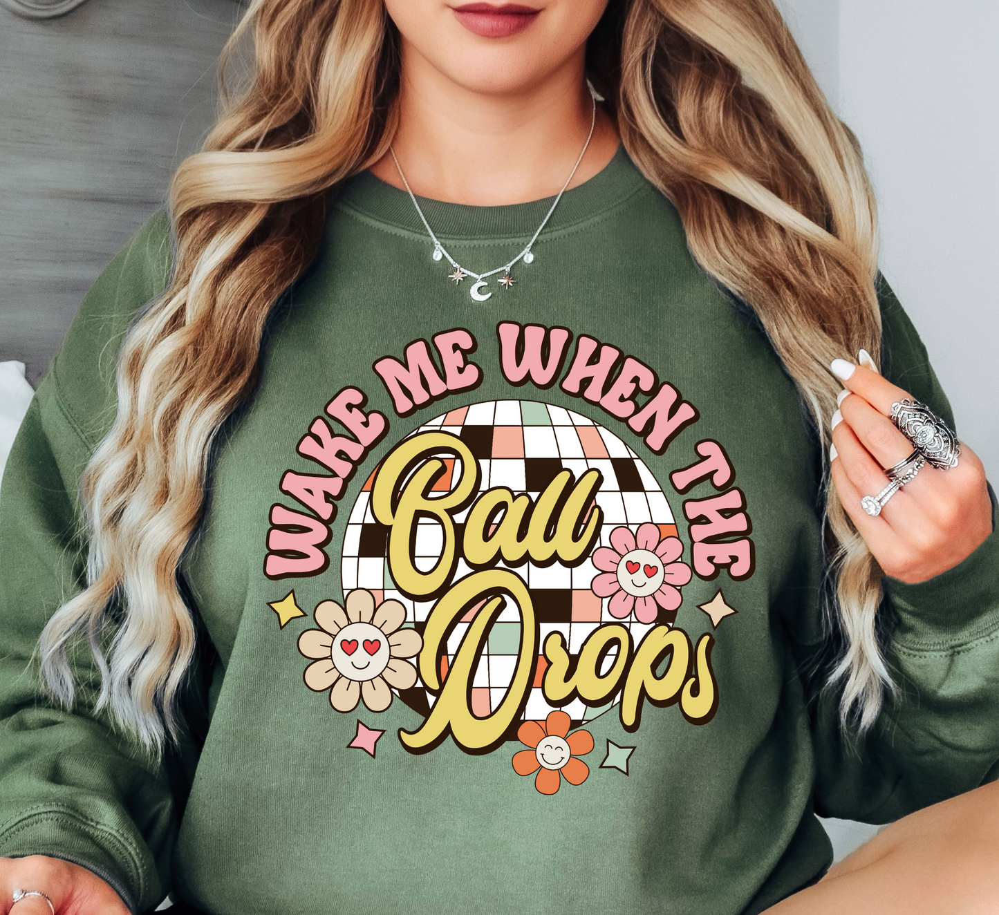 Floral Wake Me When Ball Drops Sweatshirt | New Year Magic Collection | Unique Gifts for Family Friends