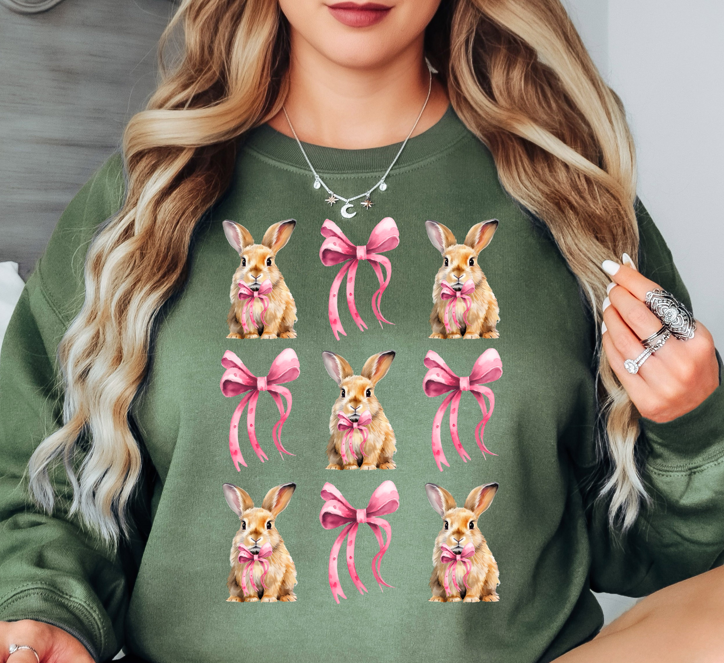 Coquette Bow and Bunnies Sweatshirt | Hoppin' Into Spring Collection | Unique Gifts for Family Friends