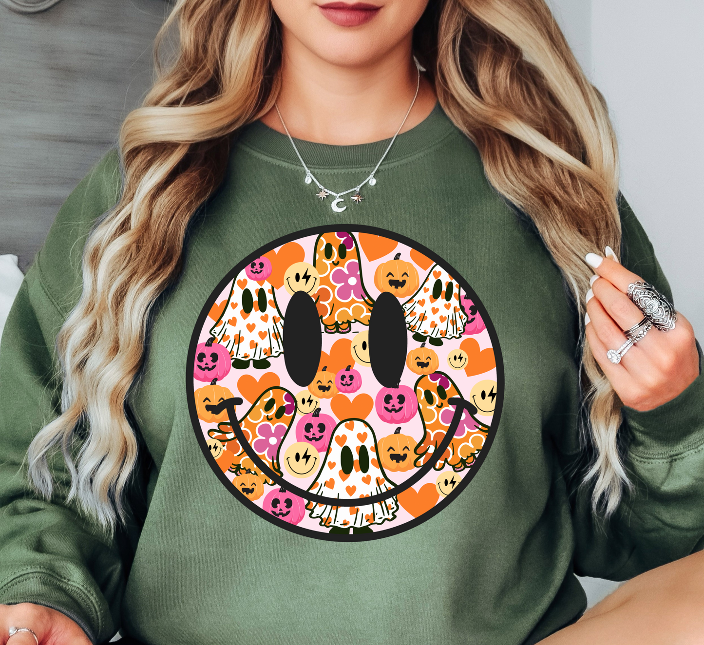 Cutie Ghost Smiley Sweatshirt | Boo-tiful Vibes Collection | Unique Gifts for Family Friends