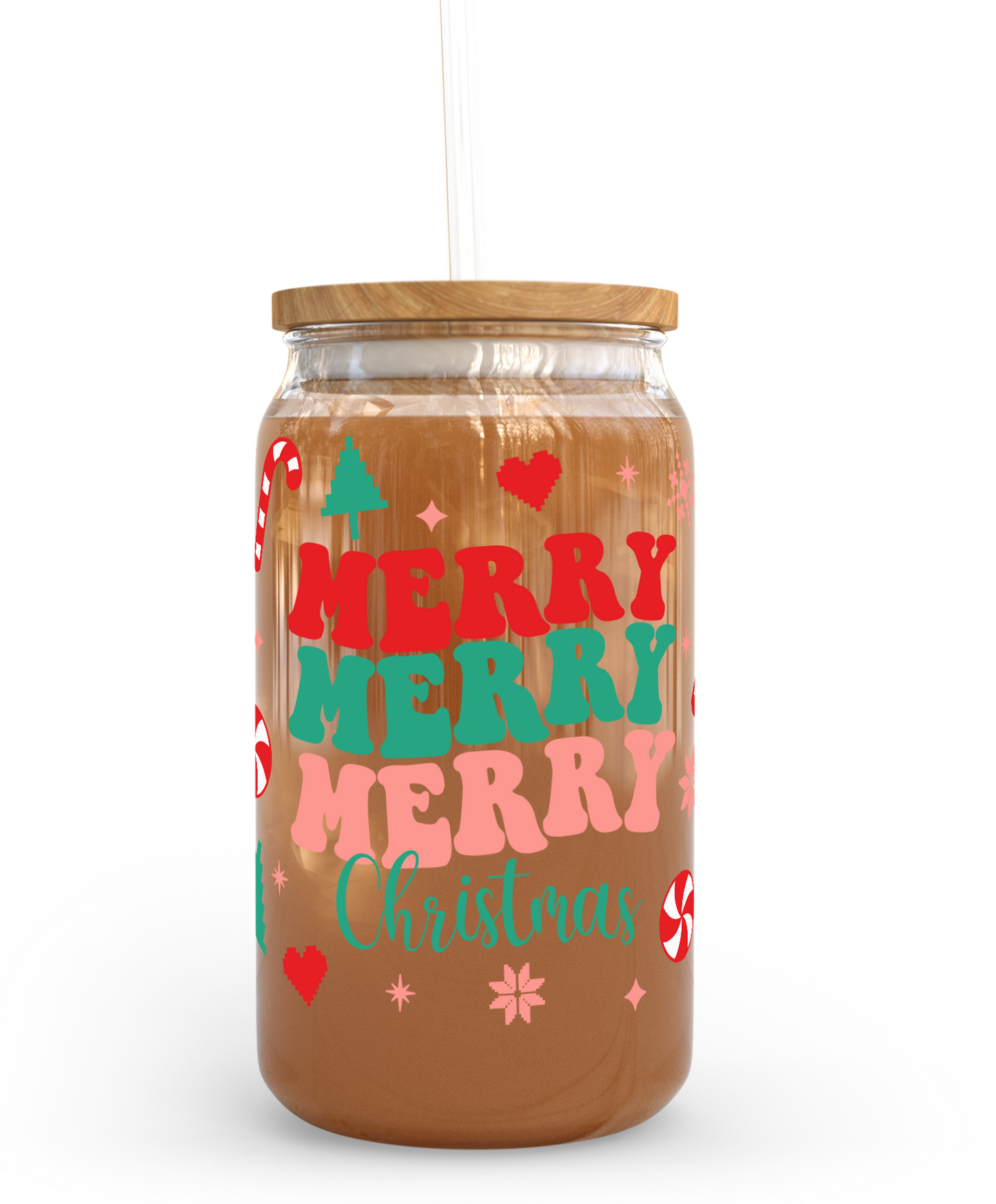 Merry Christmas | 16oz Clear Glass Cups | Unique Gifts for Family Friends