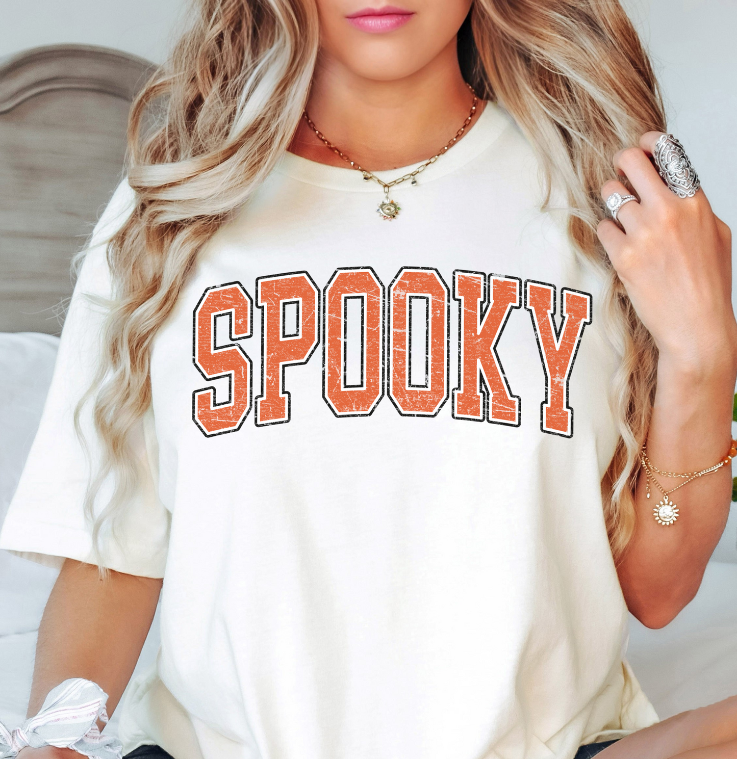 Spooky Varsity Tee | Boo-tiful Vibes Collection | Unisex Pre-Shrunk T-Shirt