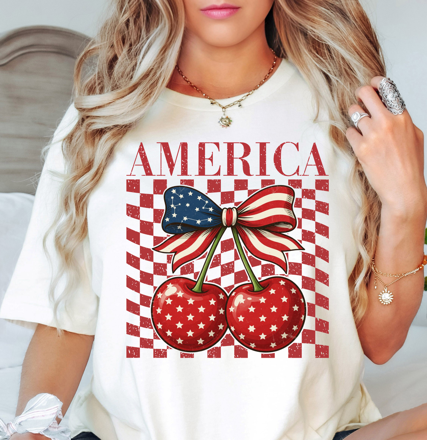 America Cherry Tee | Stars and Stripes Collection | Unisex Pre-Shrunk T-Shirt