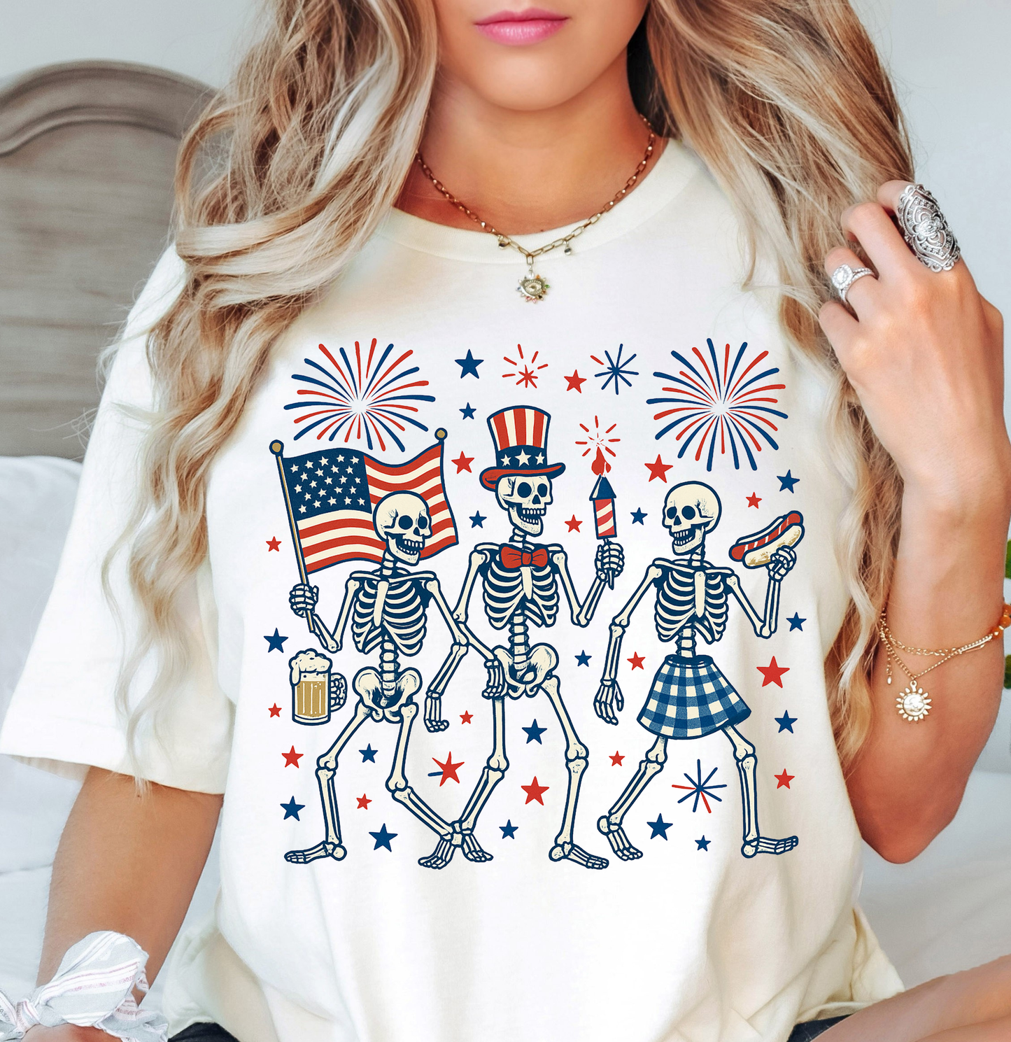 Patriotic Skeletons Tee | Stars and Stripes Collection | Unisex Pre-Shrunk T-Shirt