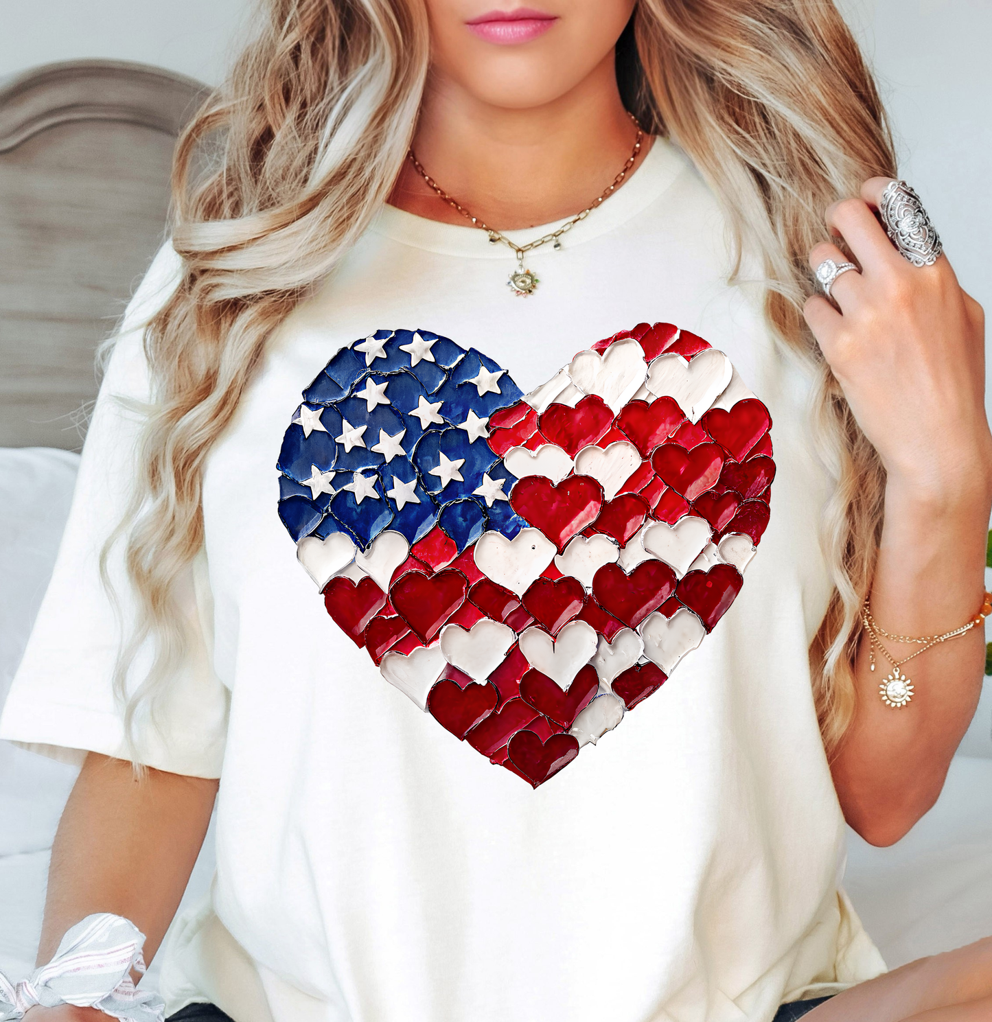 USA Heart Brushstrokes Tee | Stars and Stripes Collection | Unisex Pre-Shrunk T-Shirt