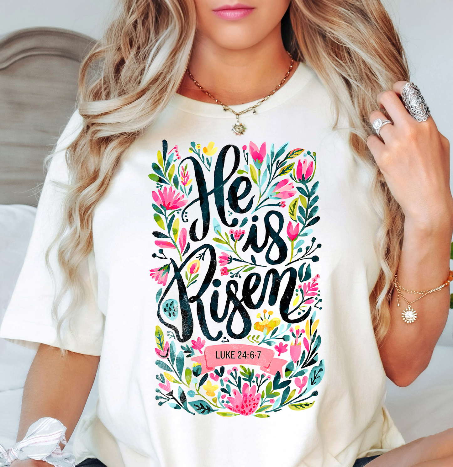 He Is Risen Floral Wreath Tee | Walk By Faith Collection | Unisex Pre-Shrunk T-Shirt