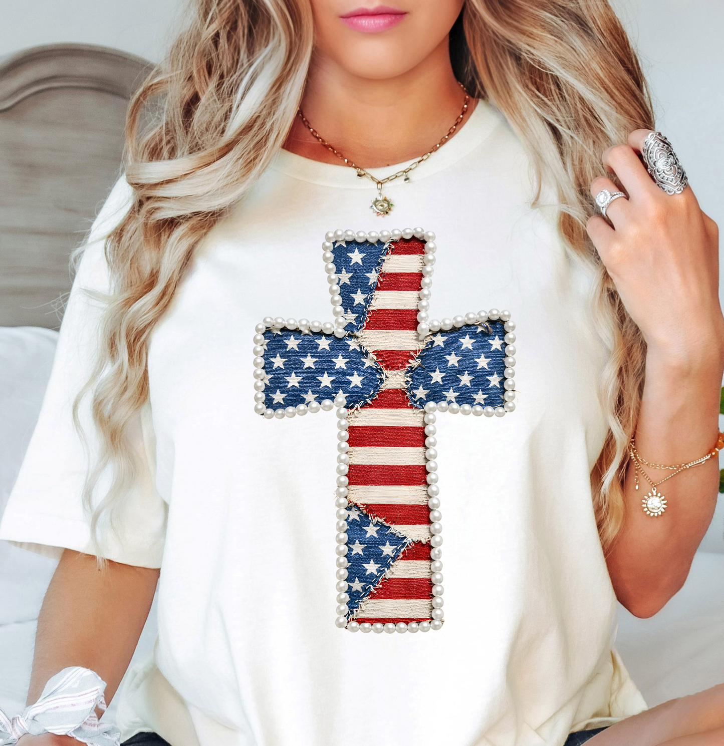 Patriotic Cross Tee | Stars and Stripes Collection | Unisex Pre-Shrunk T-Shirt