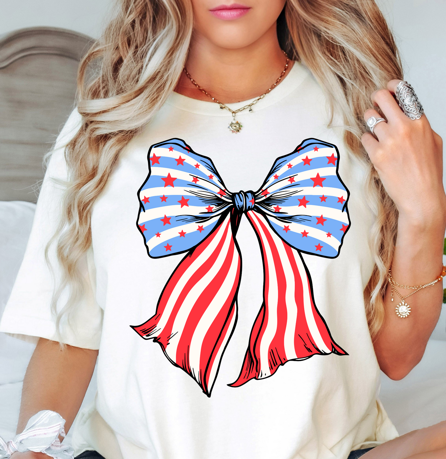 USA Coquette Bow Tee | Stars and Stripes Collection | Unisex Pre-Shrunk T-Shirt